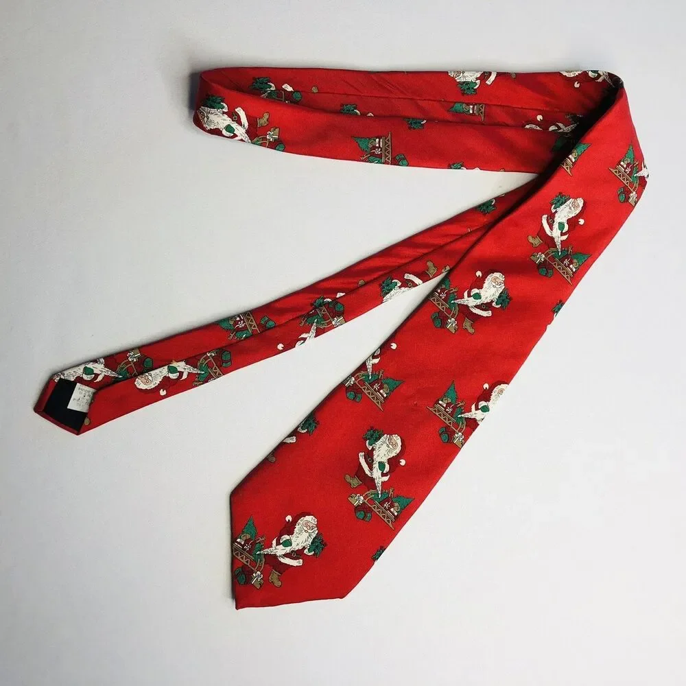 Wembley Red Silk Santa Christmas Holiday Necktie